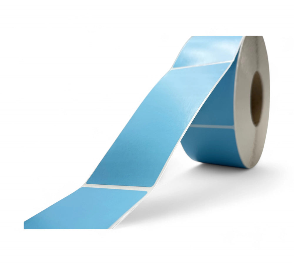 80 x 190mm light blue direct thermal transfer labels on roll, 1000 per roll for shipping and product identification