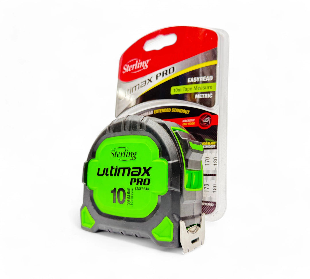 TMFXE1027 professional tape measure 10m x 27mm easy read magnetic tip displayed for precise large format measuring