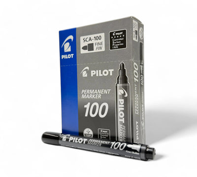 Pilot 100 bullet point black marker displayed capped with bold writing tip for general marking on packaging or documents