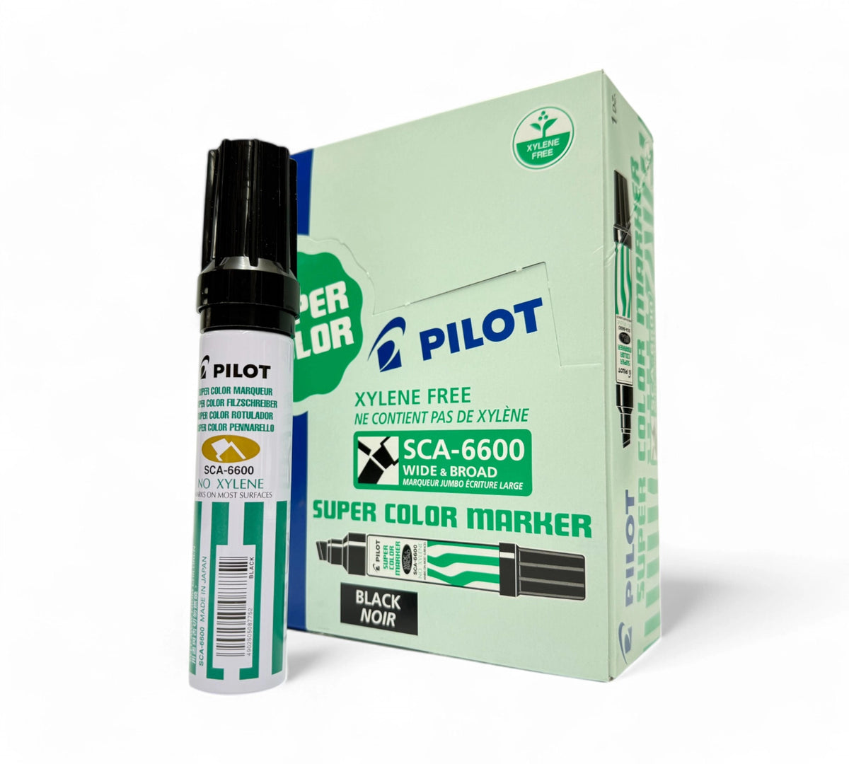 Pilot Super Color black marker displayed with bold permanent ink for industrial marking needs