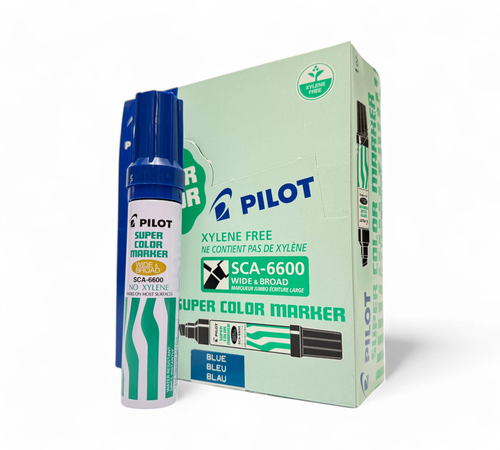 Pilot Super Marker blue displayed in box of 12 for bold ink marking in schools warehouses or dispatch areas