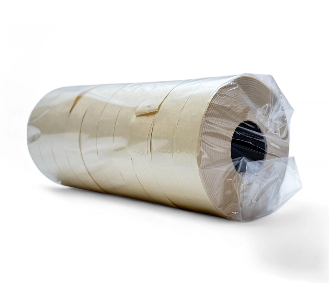 Plain white L56 18 x 16mm label rolls shown boxed for small SKU or product identification in retail