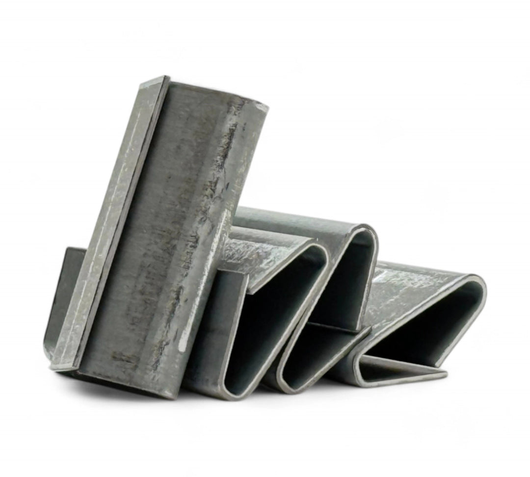 12mm PNSC short pusher seals displayed in cartons for use with serrated PET and steel strapping