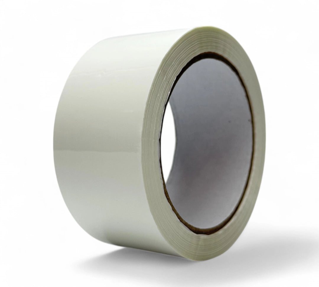 White 48mm x 66m PP packaging tape displayed for clean appearance in retail or light packaging