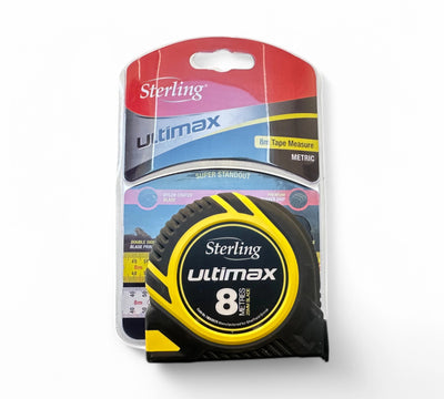 TMX825 professional tape measure 8m x 25mm with rubber grip displayed closed for general trade use