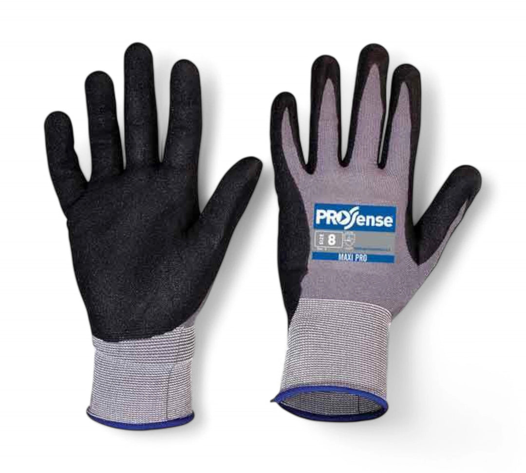 Prosense Maxi Pro gloves shown as a pair with blue crinkle finish for enhanced grip in light industrial applications