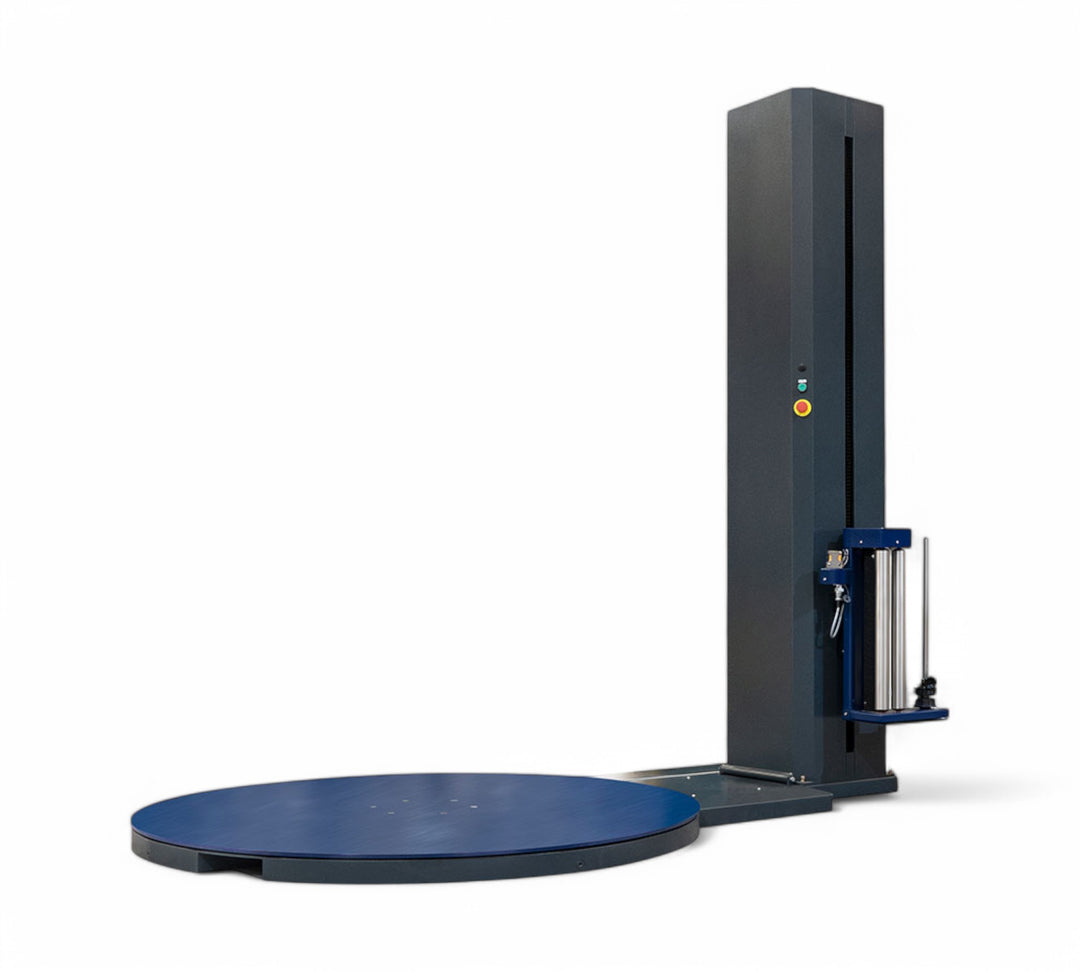 PSE 5000 vertical stretch wrapping machine featuring automated pallet wrapping with advanced touch control interface for industrial packaging efficiency