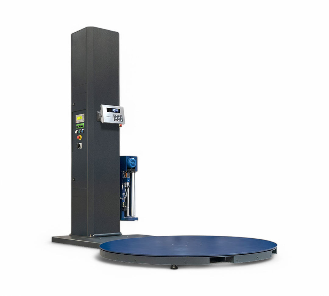 PSE 5200 semi-automatic vertical stretch wrapping machine with advanced film tension control and robust turntable for pallet load security