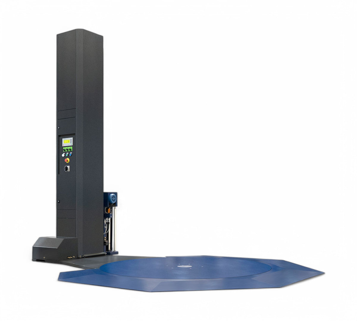 PSE 5300 stretch wrapping machine with integrated ramp for easy pallet jack loading and efficient pallet stabilization
