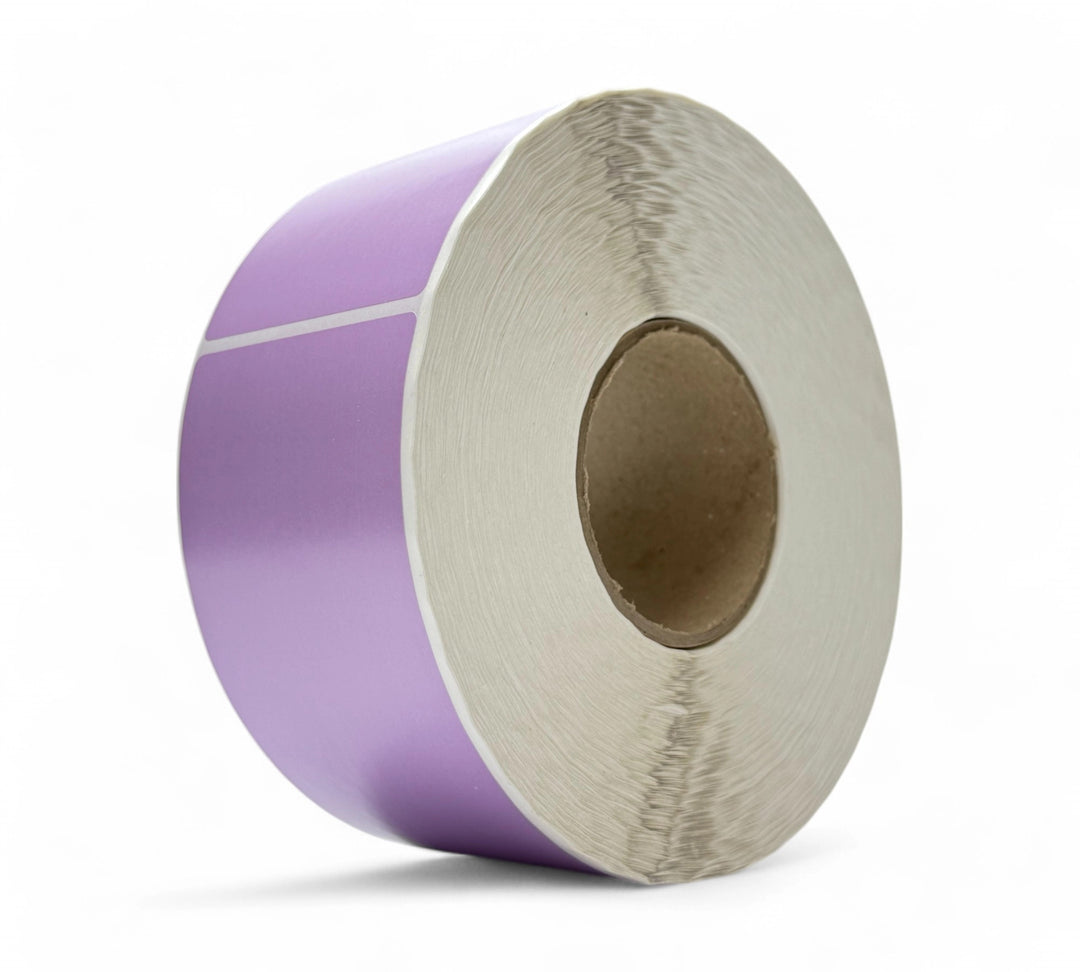 Purple 80 x 190mm direct thermal label rolls designed for colour-coded dispatch and inventory control