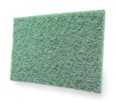 Q96 green scourer pad 150 x 230mm shown stacked for scrubbing cookware, surfaces, and equipment