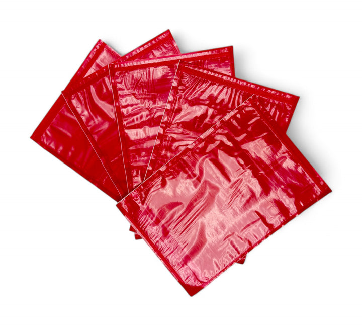 115 x 165mm red invoice enclosed envelopes with adhesive backing for quick attachment to shipping cartons