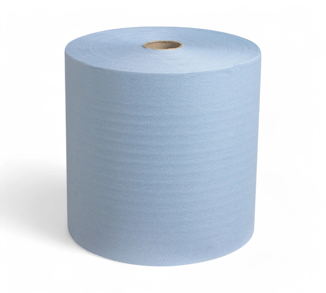 SCOTT blue hard roll towel displayed in tightly wound rolls designed for high-capacity hand drying systems