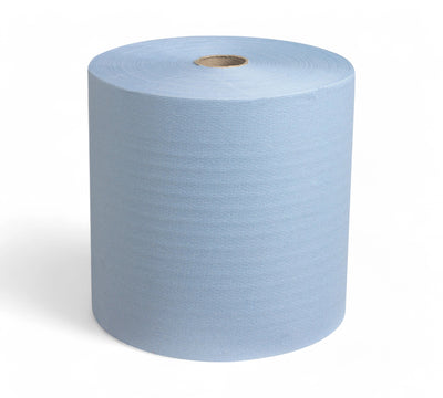 SCOTT blue hard roll towel displayed in tightly wound rolls designed for high-capacity hand drying systems