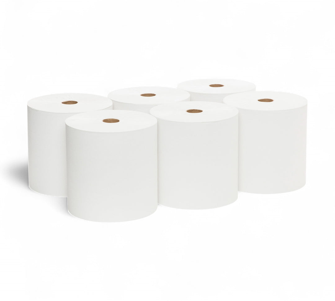 Scott 1005 white hard roll towel 1ply 305m displayed for use in high-traffic restrooms and healthcare facilities