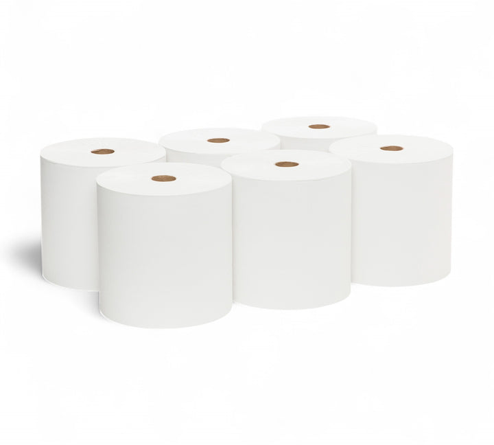 Scott 1005 white hard roll towel 1ply 305m displayed for use in high-traffic restrooms and healthcare facilities