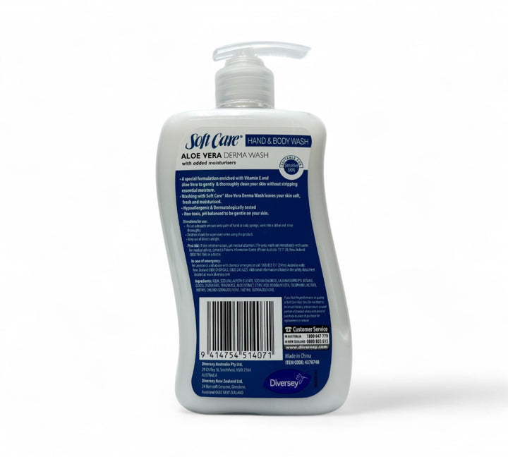 Softcare Dermawash hand and body wash 500ml shown in pump bottles for daily personal care or shared facilities