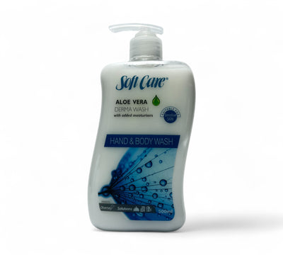 Softcare Dermawash hand and body wash 500ml displayed for gentle cleansing in hospitality or healthcare use