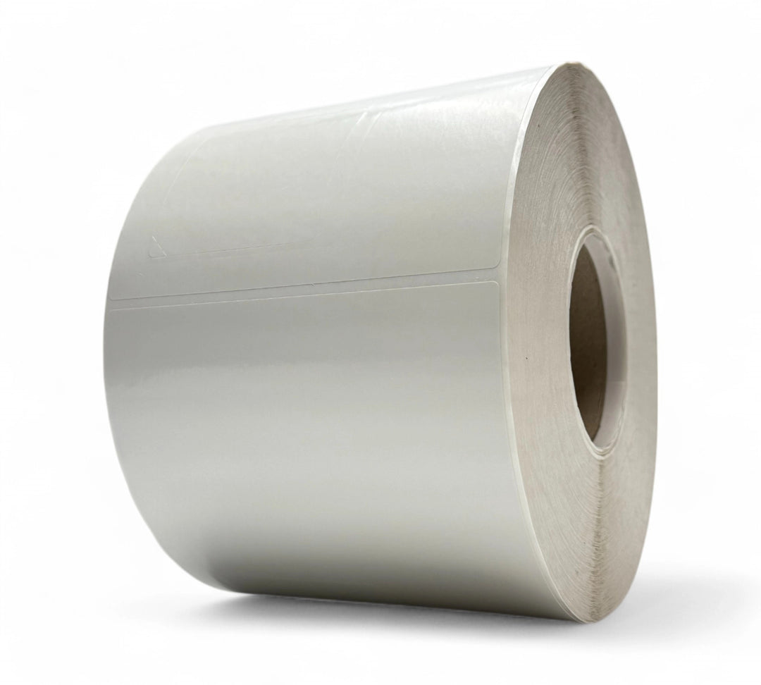150 x 200mm solid white gloss thermal transfer die cut labels in rolls for clean barcode and product labelling