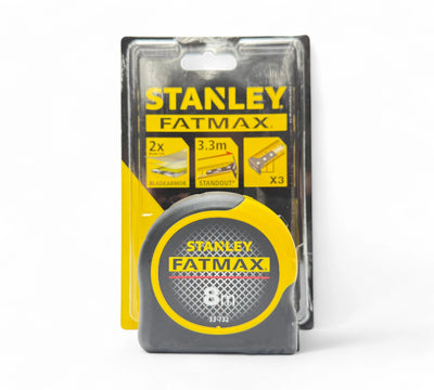 Stanley Fatmax Blade Armor tape measure 8m displayed with reinforced casing and magnetic hook for trade use
