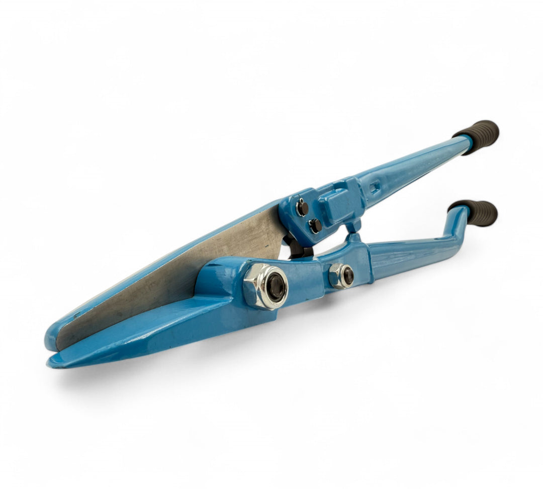 SSC08 strap cutter with long arm shown for cutting poly or steel strap safely and efficiently