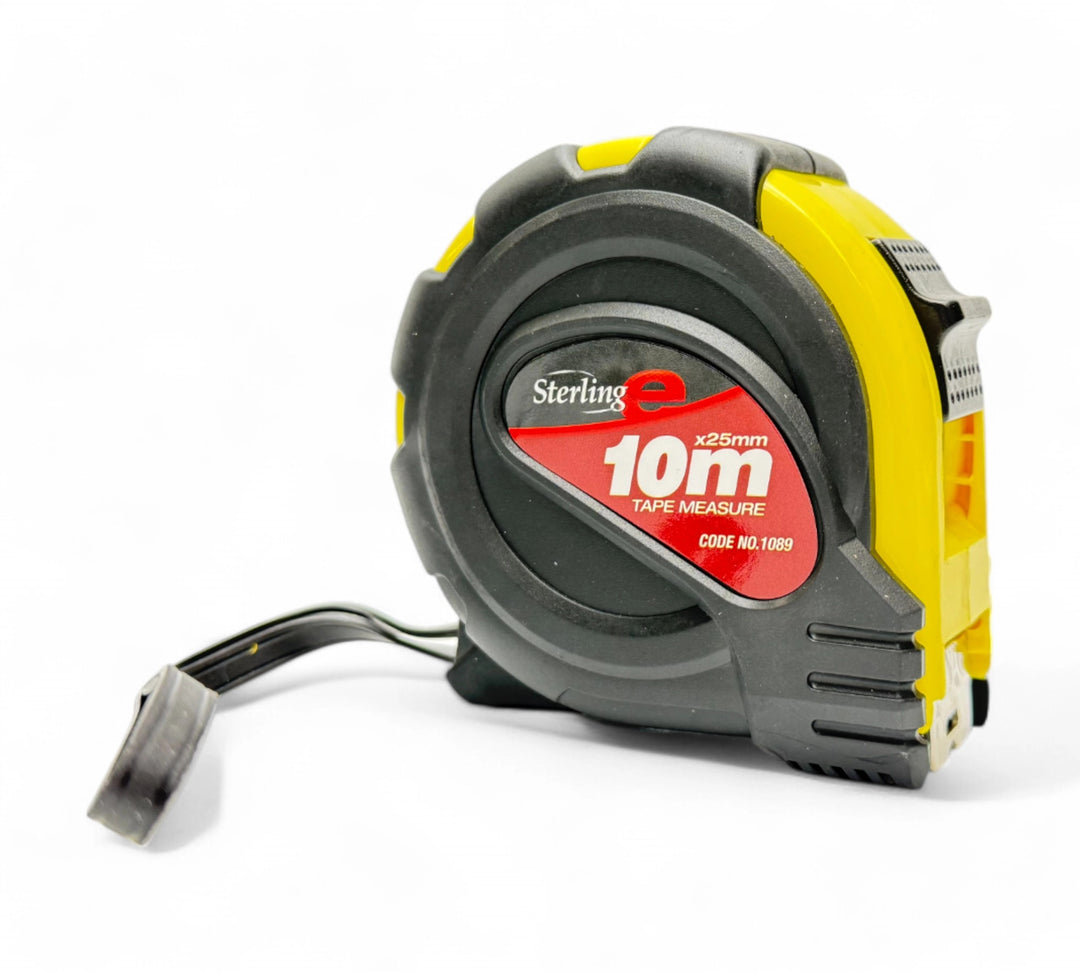 1089 tape measure 10m x 25mm shown coiled for long distance measuring in construction or landscaping