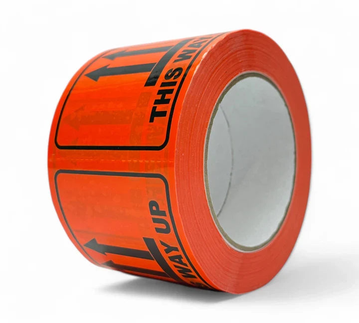 THIS WAY UP' Ripper-Sitcker 75mm x 100mm Black on Fluro Orange 500/roll (24 rolls/ctn)