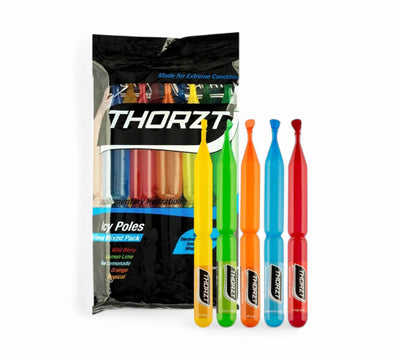 Thortz icy pole mixed pack 10 x 90ml displayed frozen in assorted flavours for hydration in hot working environments