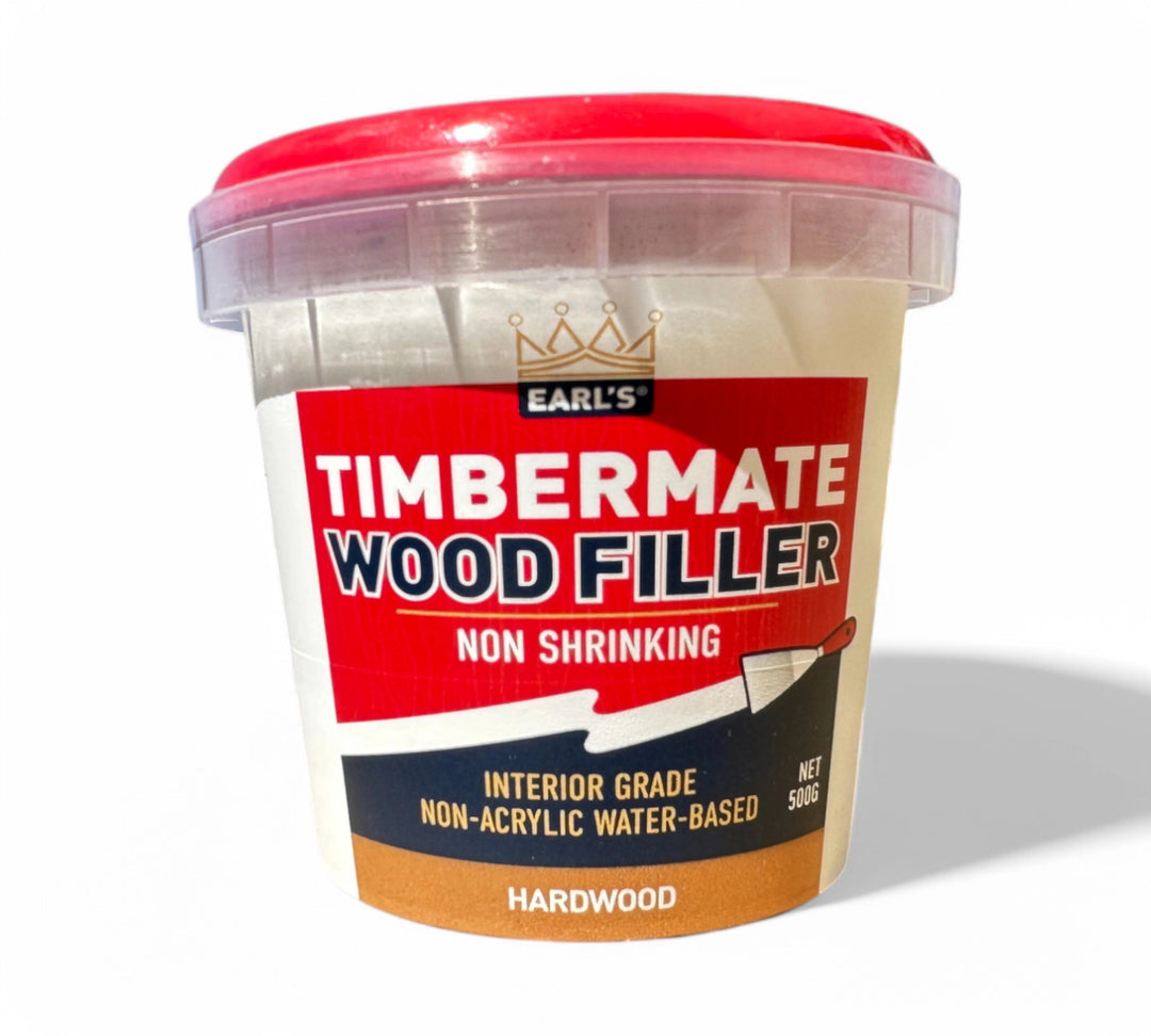 Timbermate wood filler hardwood 500gm displayed in tub for indoor repair and sanding on hardwood surfaces
