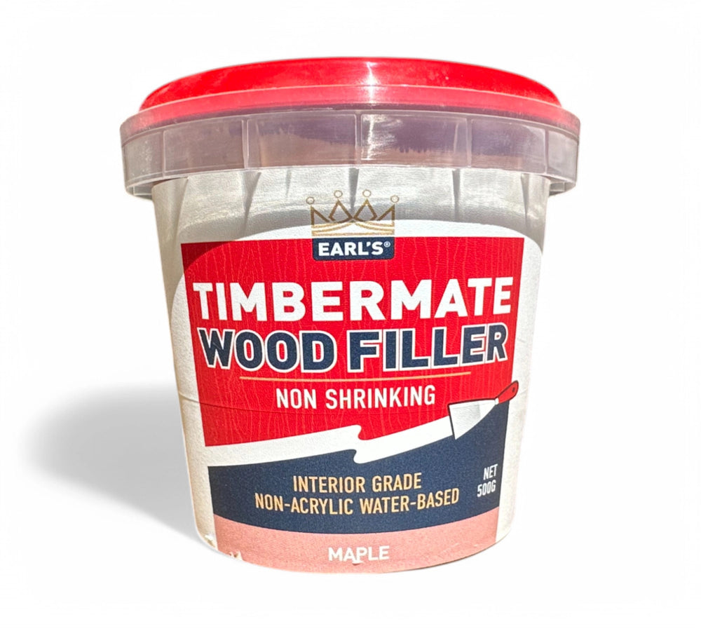 Timbermate wood filler maple 500gm shown in container for patching and finishing timber furniture or trims
