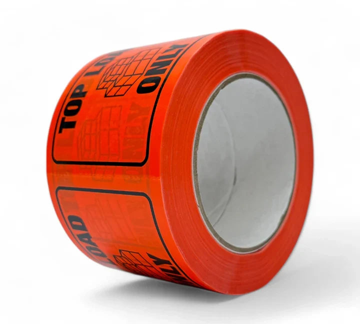 TOP LOAD ONLY' Ripper-Sticker 75mm x 100mm Black on Fluro Orange 500/roll (24/ctn)
