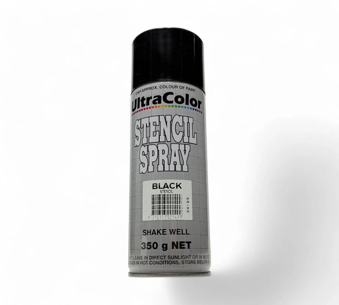 Ultra Color stencil spray black 350g aerosol displayed for industrial stencilling with high coverage and low bleed