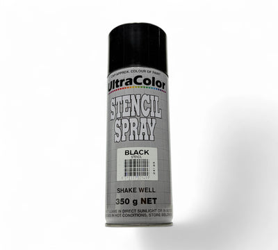 Ultra Color stencil spray black 350g aerosol displayed for industrial stencilling with high coverage and low bleed