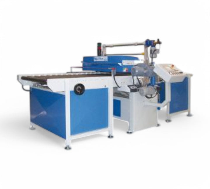 Vigano Mario PR 800 automatic protective film applicator for shaped and flat surfaces with precision cutting and adjustable overhang for industrial surface protection