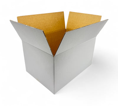 A3 white cardboard cartons 430 x 315 x 240mm shown for larger paperwork or flat product shipping