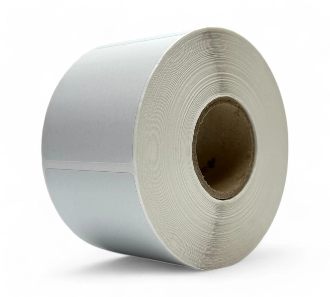 White 60 x 62mm direct thermal label rolls designed for compact barcode printing and inventory management