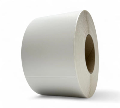 White 103 x 150mm direct thermal labels with perforation displayed in rolls for clean tear and high-volume printing