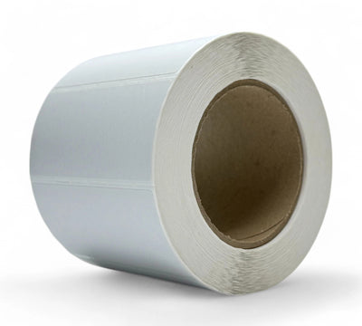 Clean white 101 x 47mm direct thermal labels tightly wound in rolls suited for small product labelling and barcodes