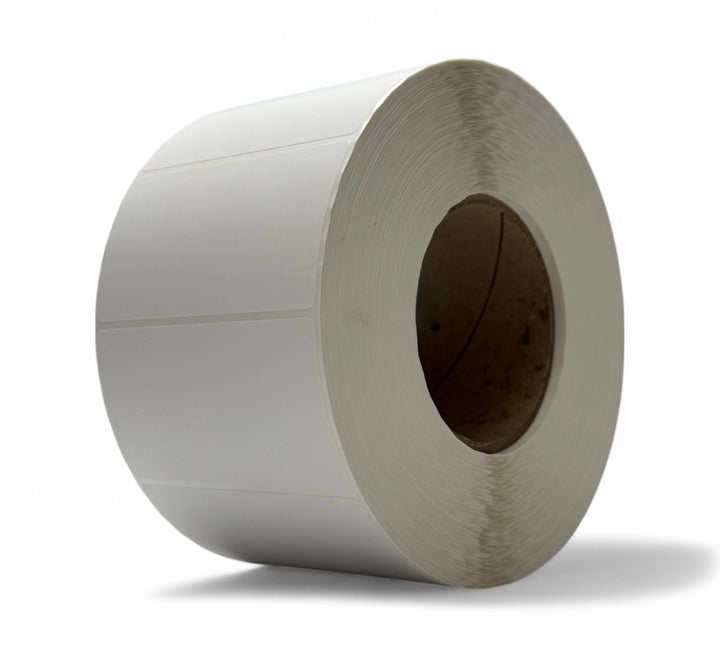 White 94 x 51mm thermal transfer label rolls displayed in bulk for clean barcode printing and product marking
