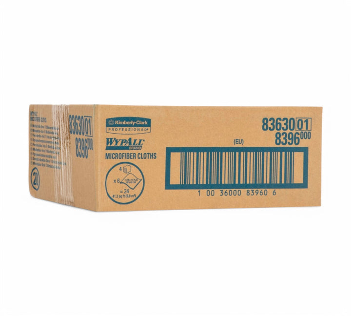 Wypall 83630 microfibre cloth green 40cm x 40cm shown folded for colour-coded cleaning in HACCP compliant environments