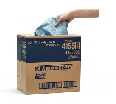 Wypall Epic 4155 brag box blue wipers 42cm x 34.5cm displayed in pop-up box for fast cleanroom or workshop access