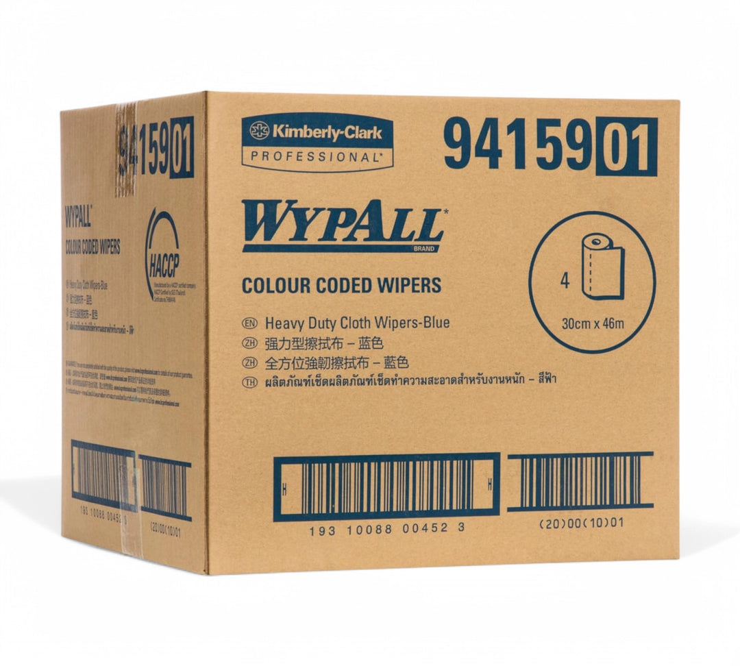 Wypall heavy duty blue wiper 94159 displayed as large rolls for rugged wiping and heavy spill absorption