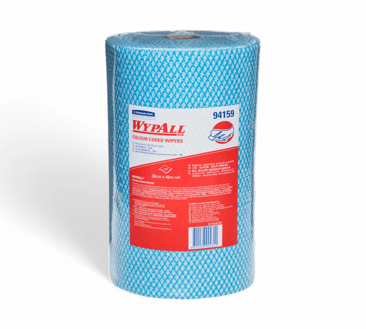 Wypall heavy duty blue wiper 94159 30cm x 46m shown in roll format for oil grease or mechanical clean-up