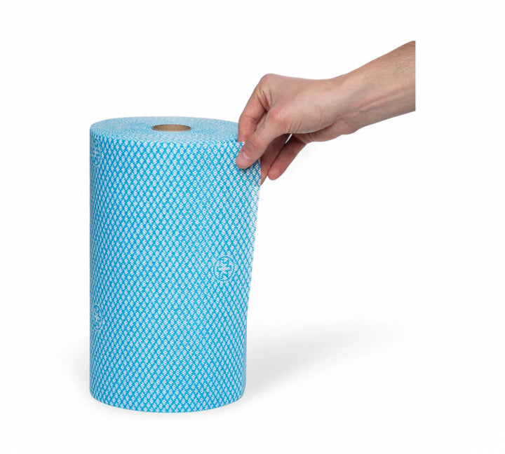 Wypall heavy duty blue wiper 94159 shown with strong texture for tough cleaning jobs in trade or factory environments