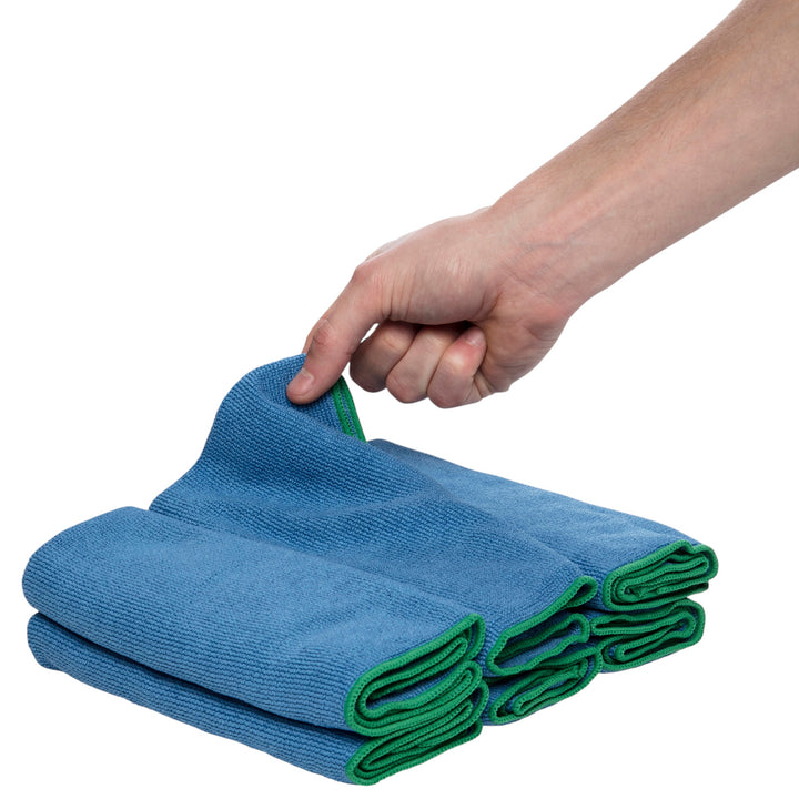 Wypall 83620 microfibre cloth blue shown laid flat for glass surface or equipment cleaning with streak-free finish