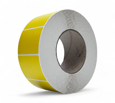 Yellow 60 x 45mm direct thermal label rolls displayed for high-visibility tagging in retail and warehousing